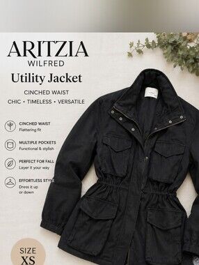 Aritzia Wilfred Black Utility Jacket | Chic Fall Cinched Waist Coat